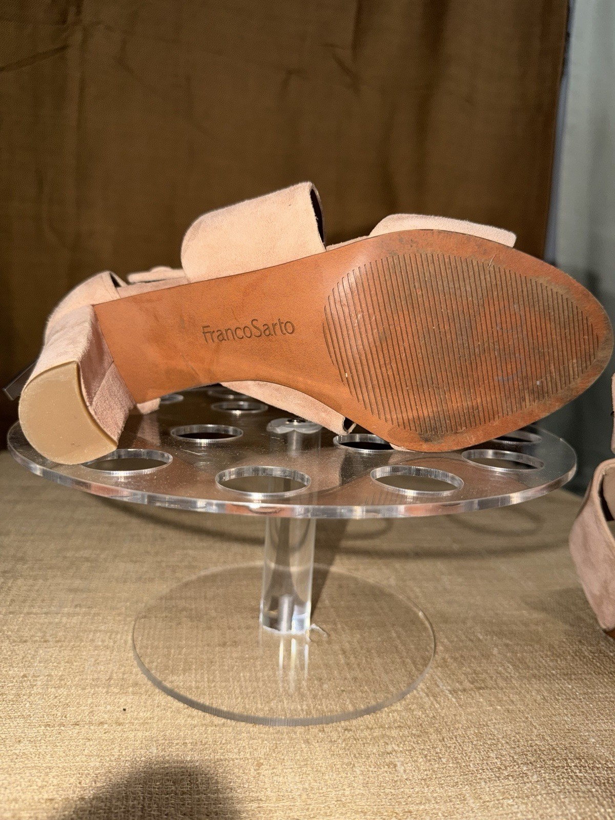 Franco Sarto Beige Leather Strappy Block Heel Sandals Women’s 7.5M Ankle Strap
