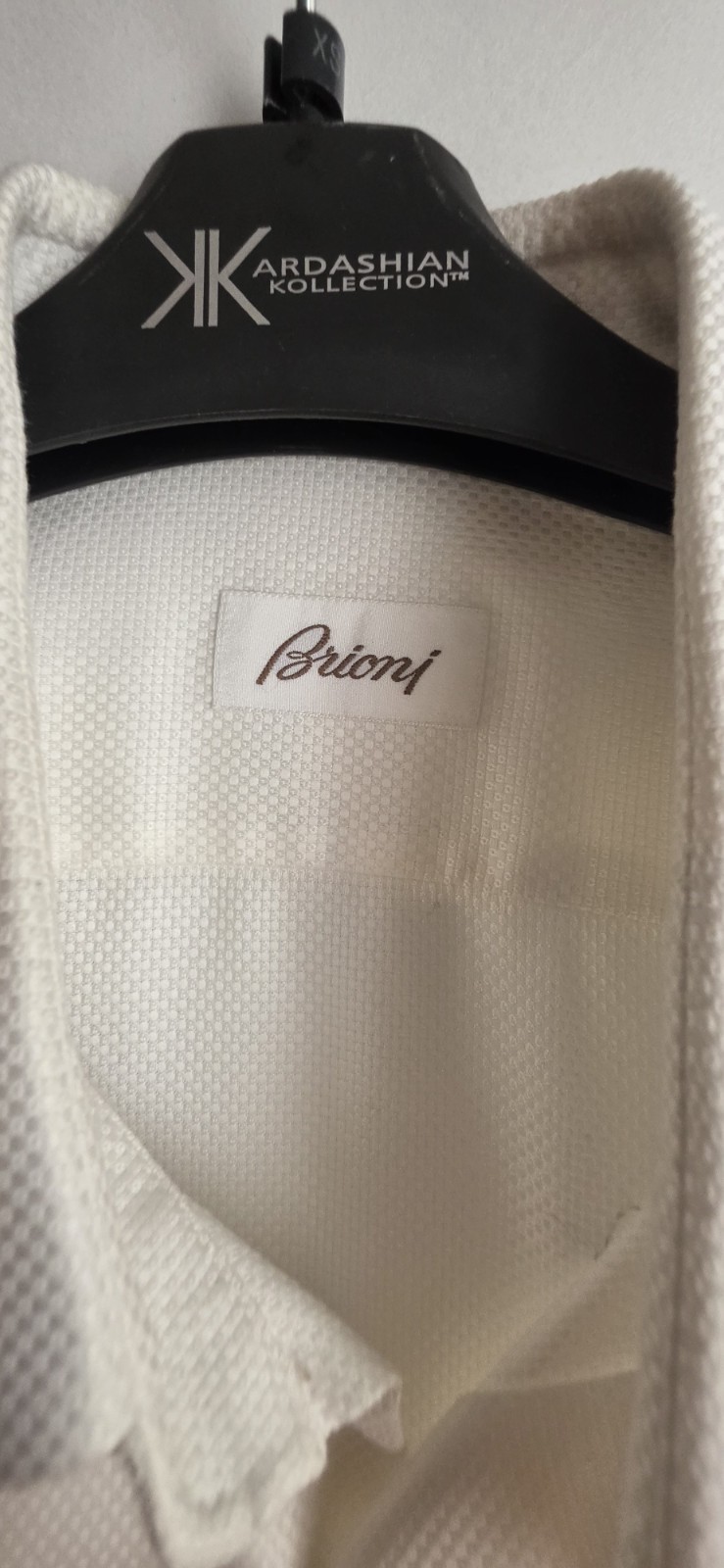 Brioni Men’s White Textured Dress Shirt Size 17 Made in Italy Luxury Cotton