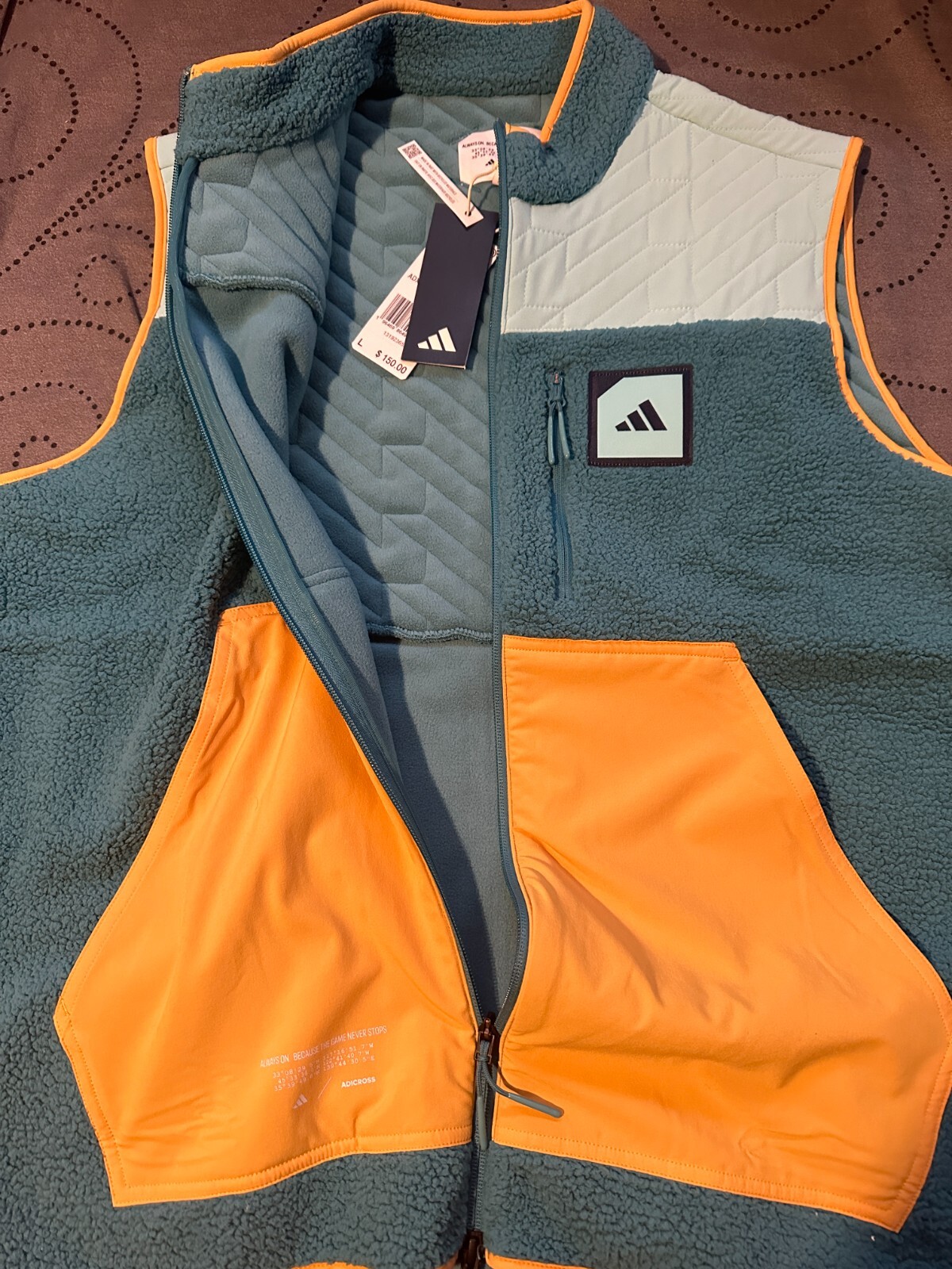 ADIDAS GOLF ADX PADDED SHARPA LOFT VEST FULL ZIP. JACKET SIZE L MEN NWT $150.00