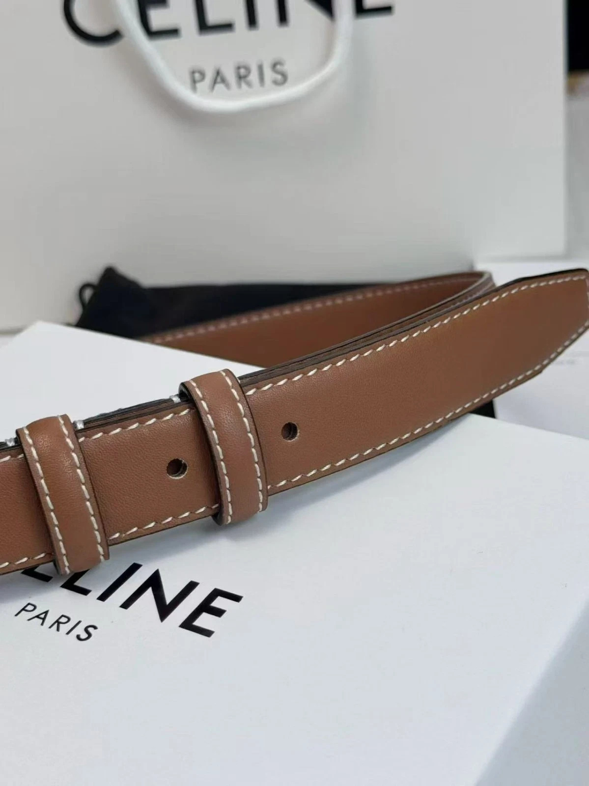 Celine Brown /Black sided Belt for Women in Tan 100cm Size NEW With Box