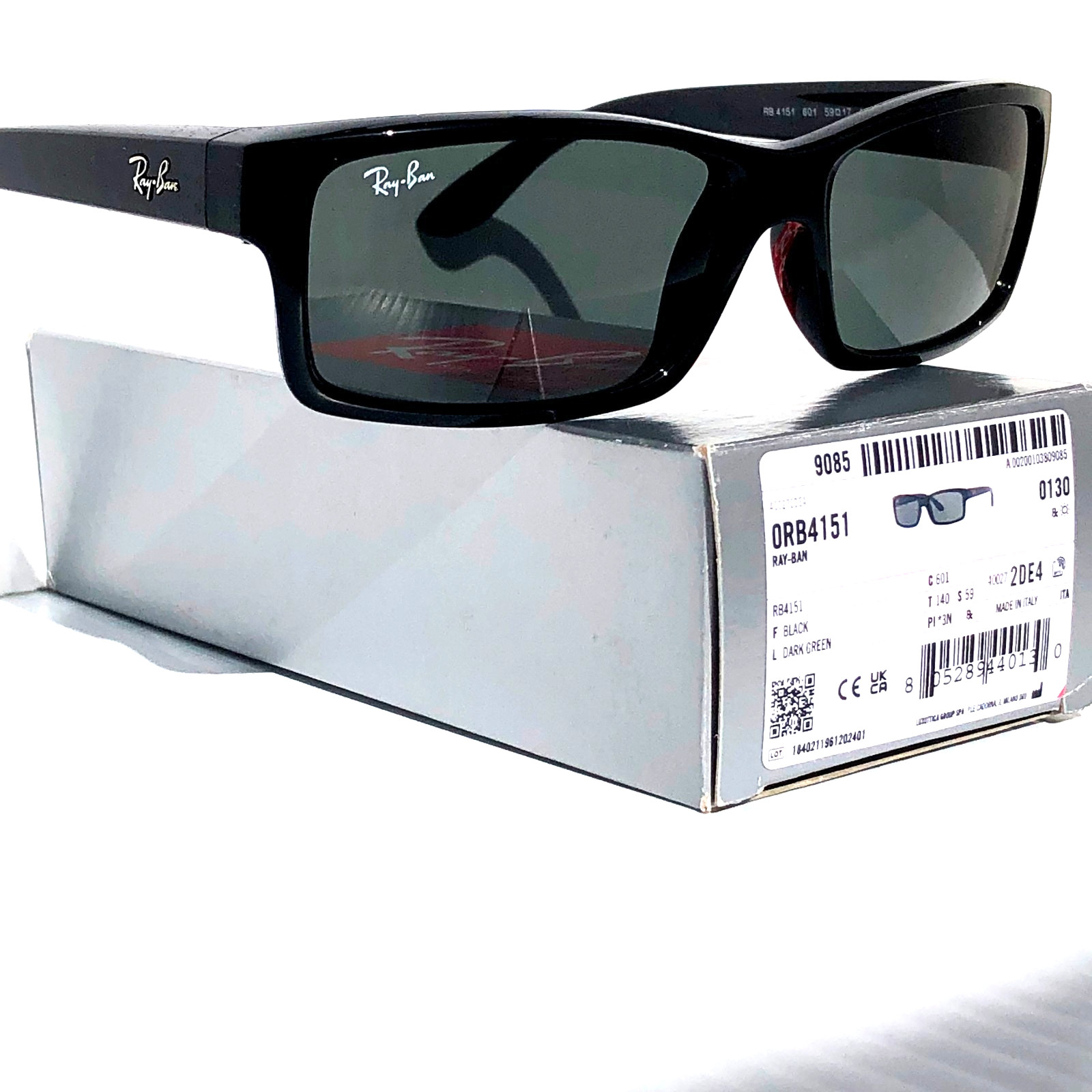 NEW* Ray Ban Shiny Black Rectangle UV Protecting Gray Lens Sunglass RB4151 601