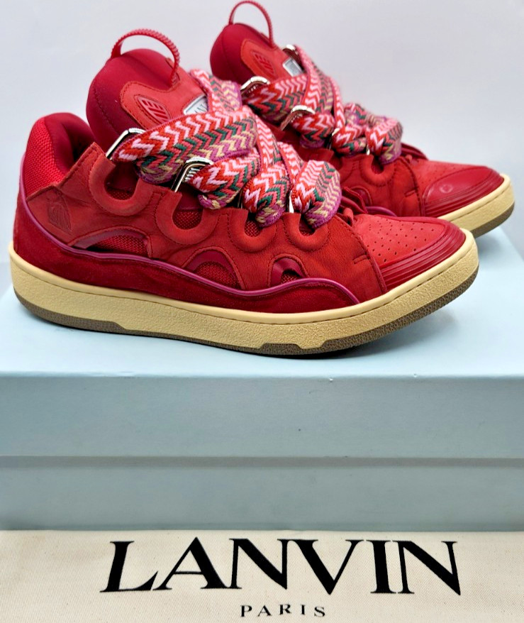 Lanvin Curb Men’s Watermelon Red Leather Sneakers EU42 US9