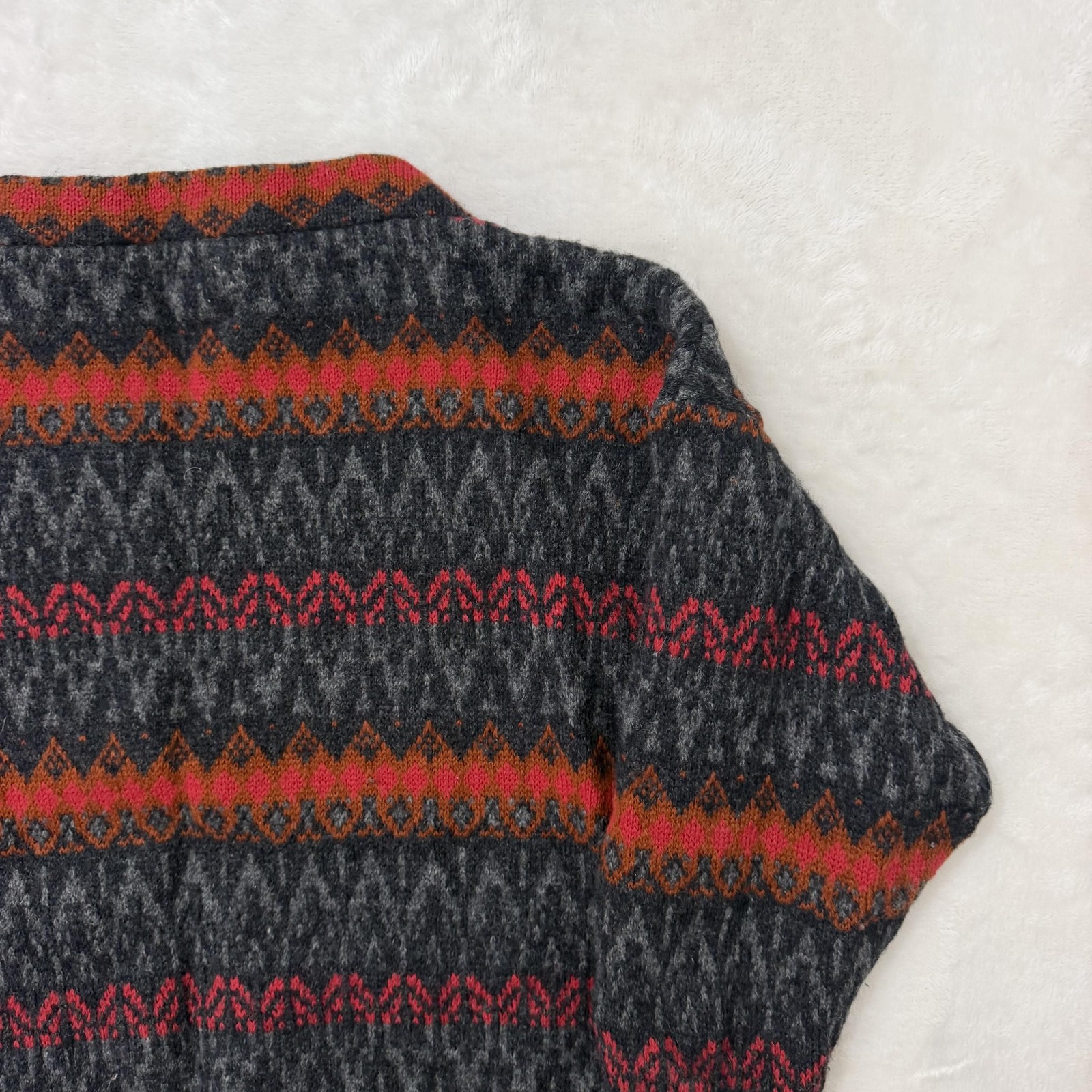 Vintage Jersey Modeller Sweater Womens Large Gray Wool Fair Isle Sweden