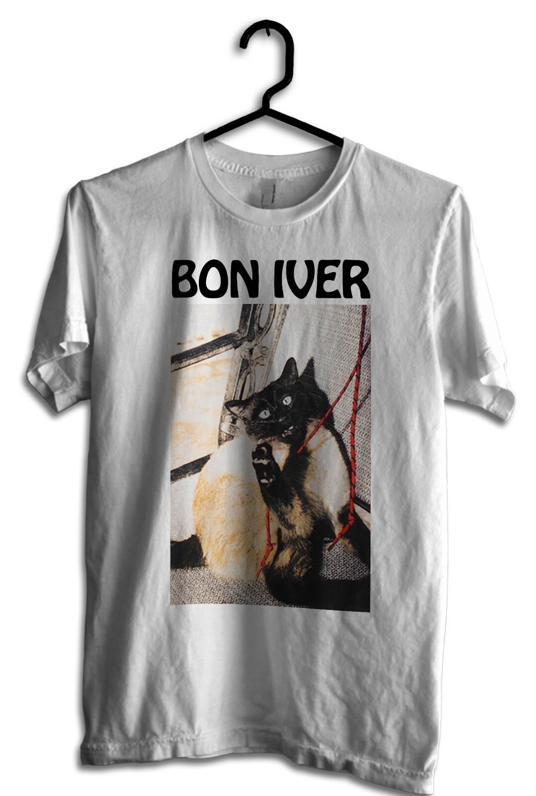 New Bon Iver Cat TEE Graphic Print Gildan Softstyle Size S-5XL,white