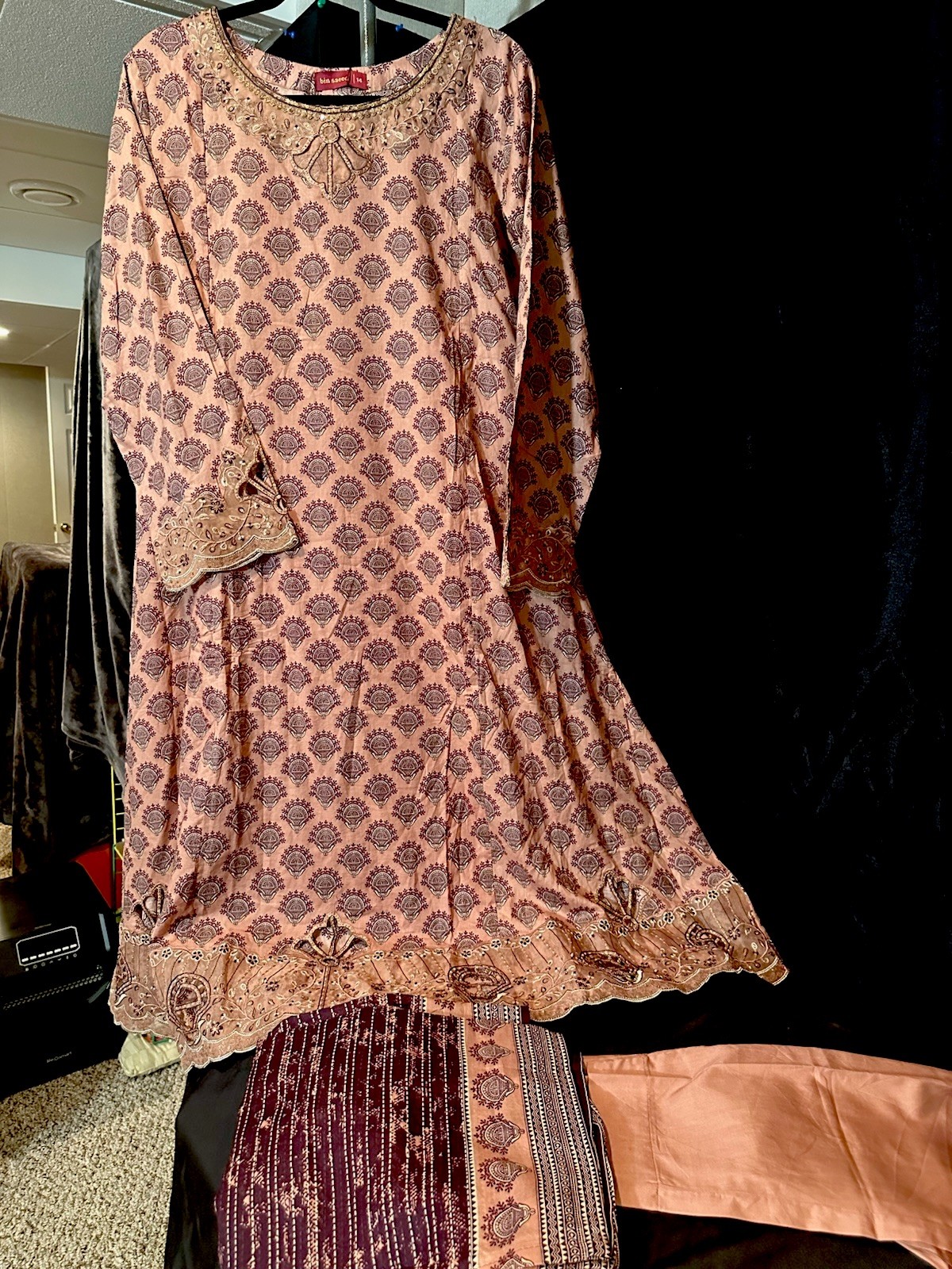 Bin Saeed Lawn Cotton 3 Pc Suit-Premium Cut Work Emb- Aline Style-M & L – $42