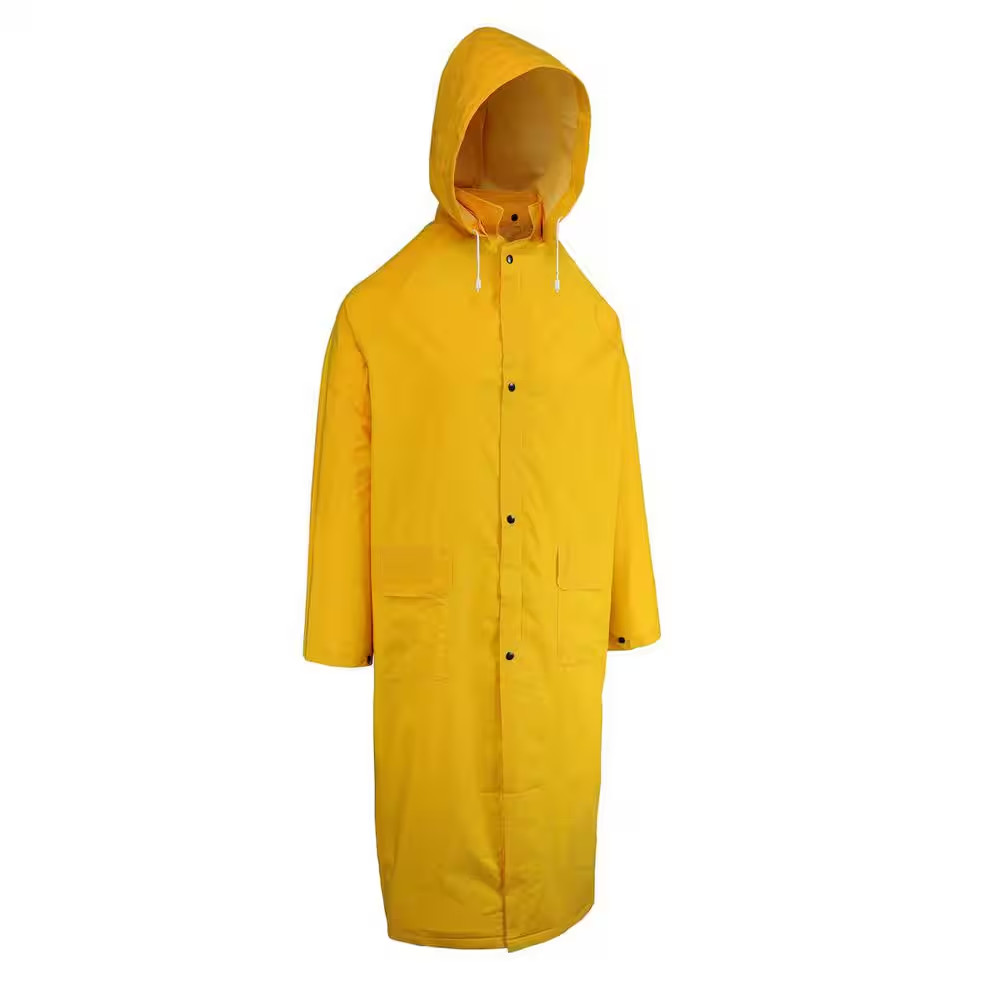 Medium Yellow PVC Polyester 2-Piece Rain Coat with Detachable Hood