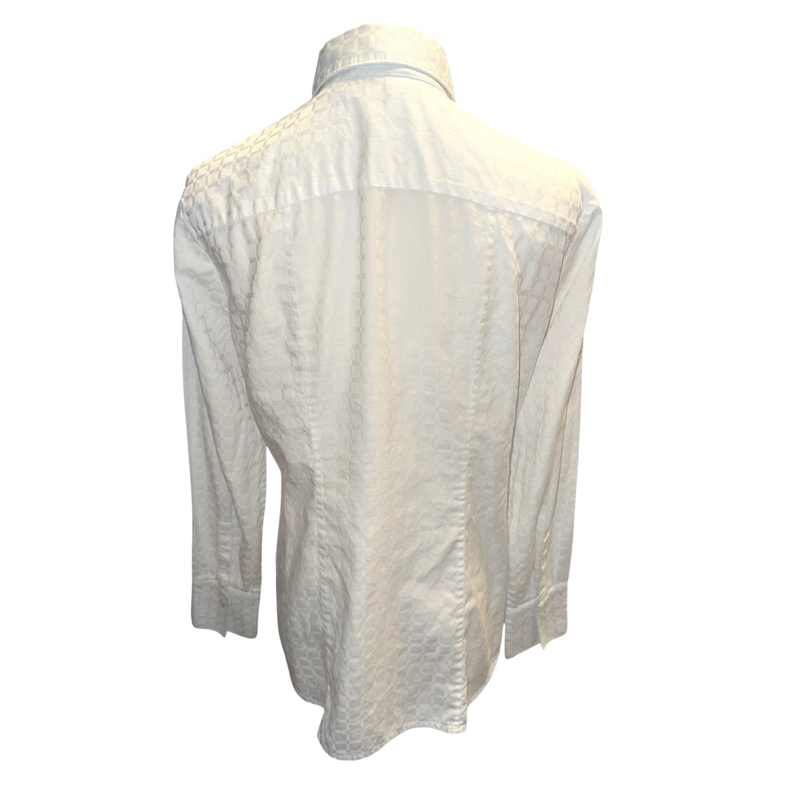Hinson Wu White Tonal Checkered Jacquard Cotton Button Up Shirt Womens Size 4