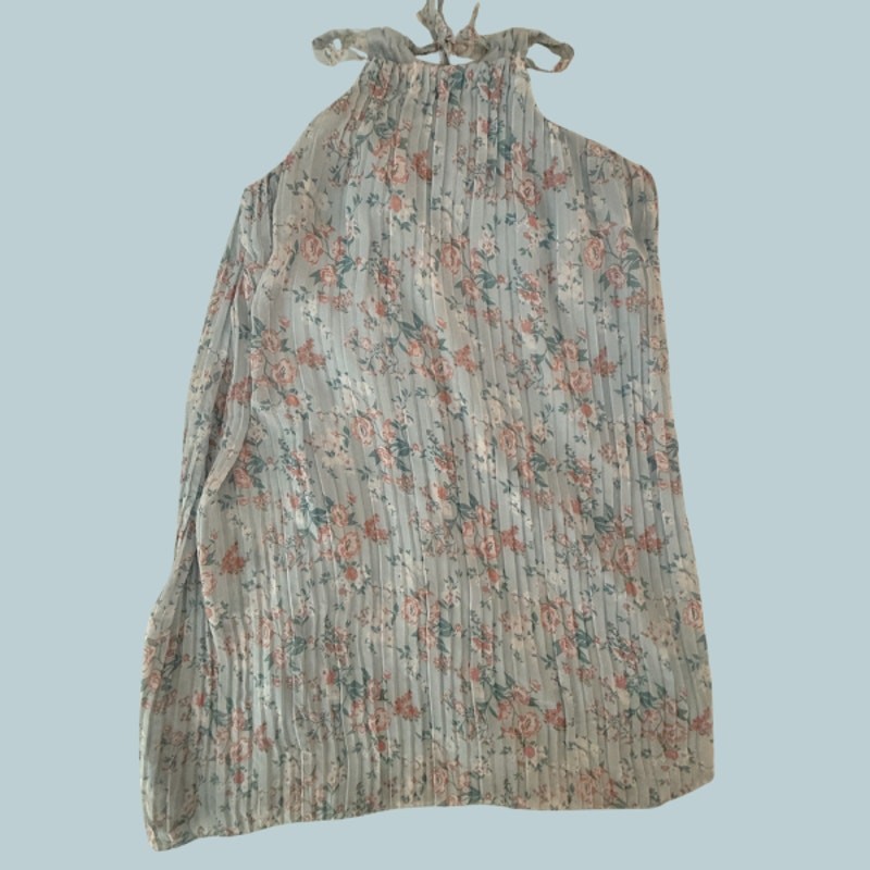 Maddie Michelle Floral Pleated Halter Top Sage Green Rose Print Size Small
