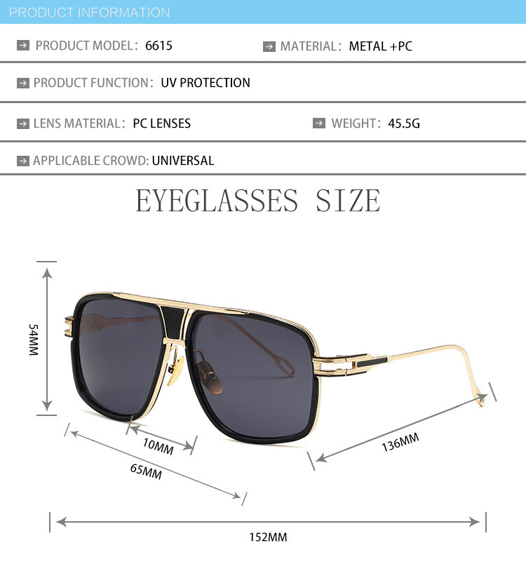OVERSIZED Square Pilot Sunglasses Metal Bar Retro Mens Women Fashion Glasses US