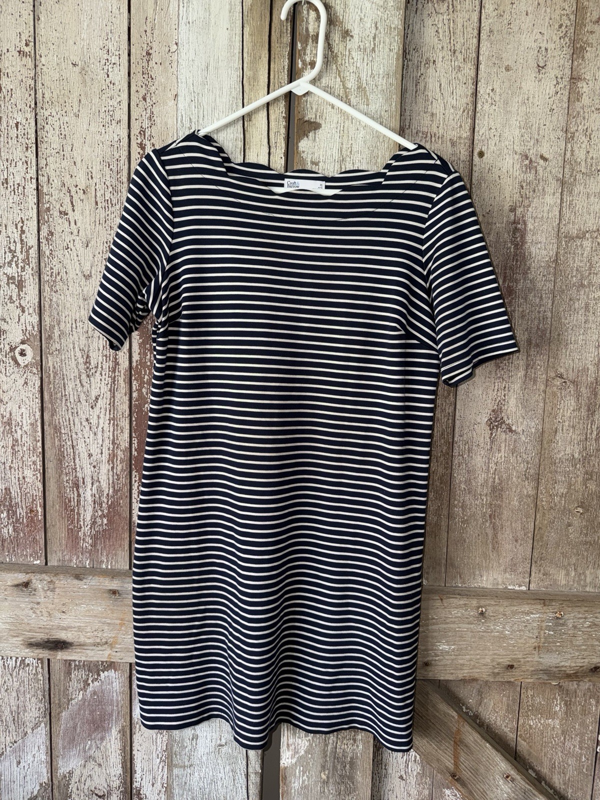 Croft & Barrow Women’s Petite PS Navy/White Striped Boat Neck Short Sleeve dress