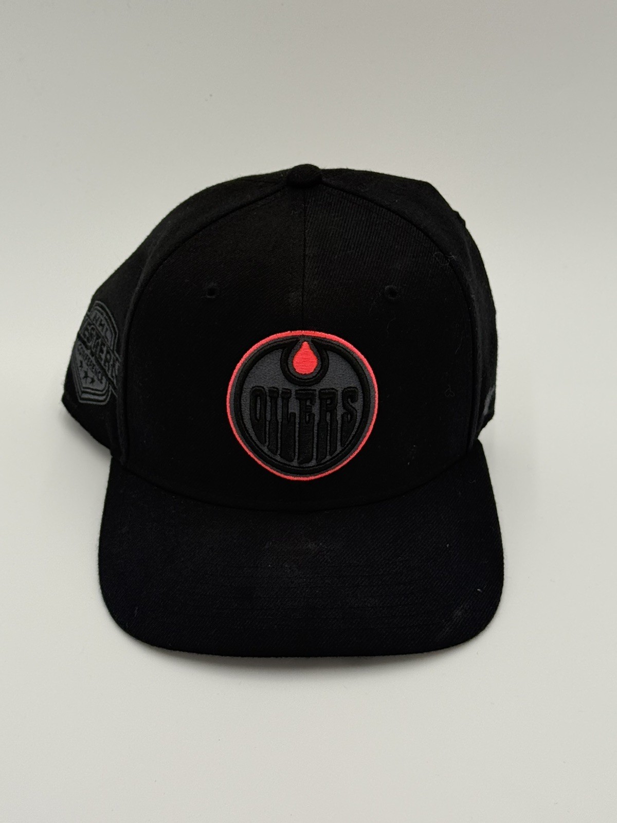 Edmonton Oilers ’47 Brand Snapback Hat Black Red Tonal Logo Stanley Cup Patch