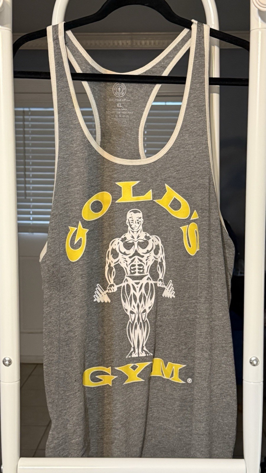 Vintage Gold’s Gym EXTRA LARGE GRAY YELLOW Racerback Muscle Tank Top *PRE LOVED*