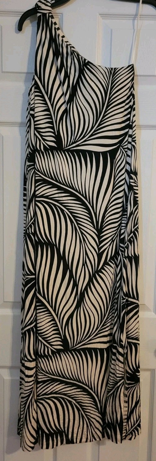 Soma One Shoulder Tank Maxi Bra Dress Black & White NWT $110 M