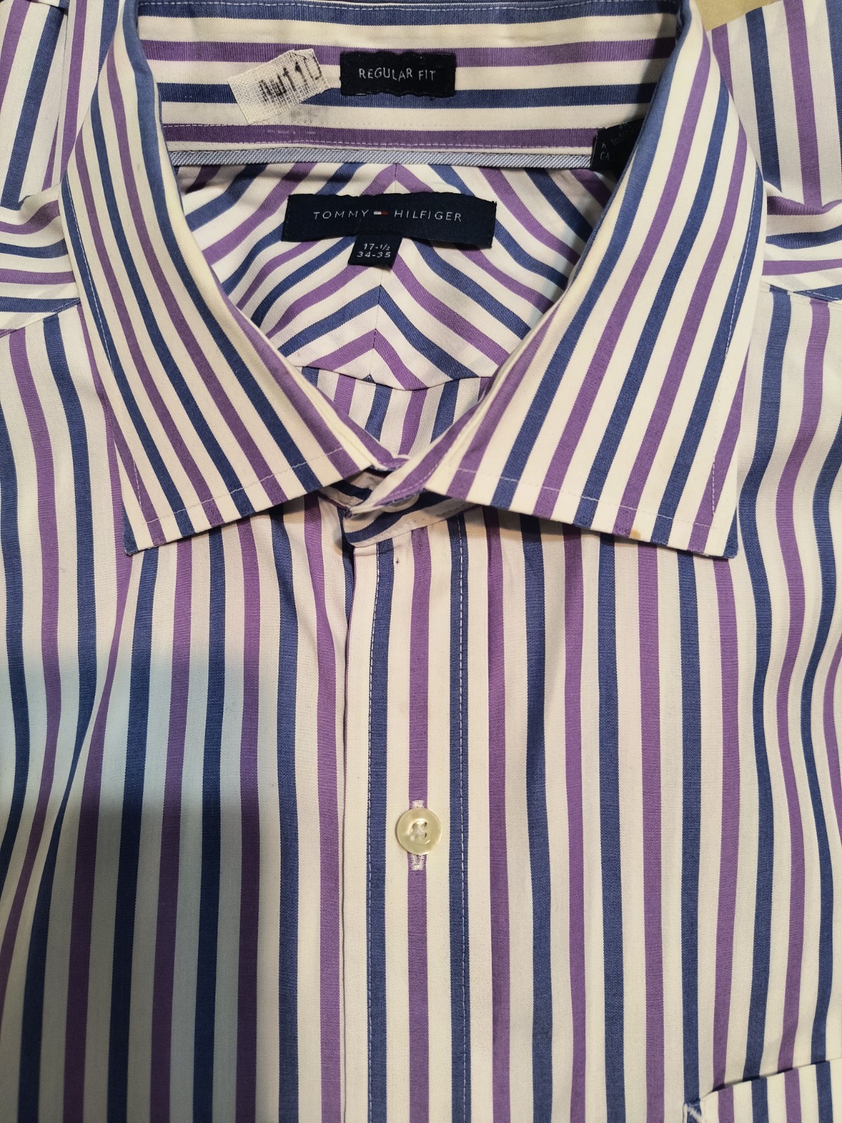 Tommy Hilfiger Mens Dress Shirt 17-1/2 34-35 Purple Blue Long Sleeve