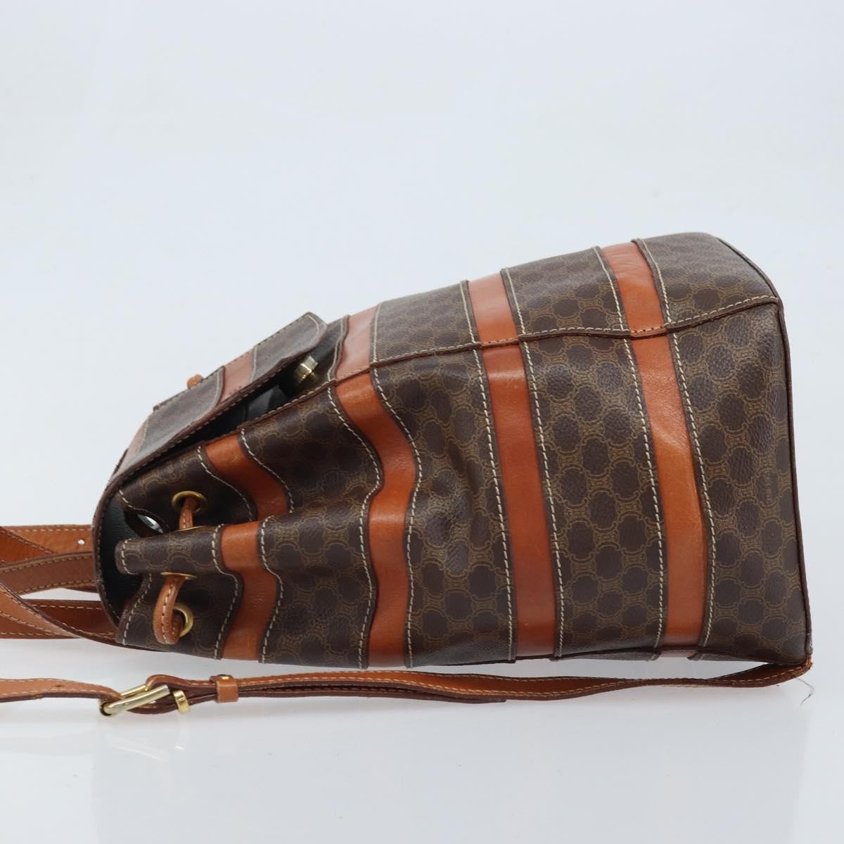 CELINE Macadam Canvas Backpack PVC Leather Brown Gold Auth bs33733