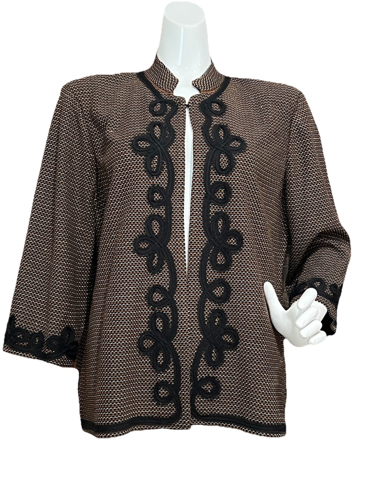 MING WANG Jacket Black Brown Beige Gold Metallic Thread – Appliqué – XL NEW $285