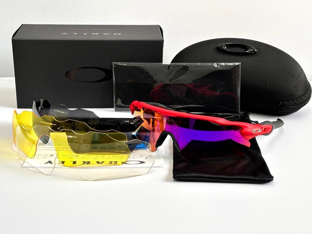 NEW Oakley Radar EV Patn Sunglasses Red Frame Purple Prizm Lenses OO9208