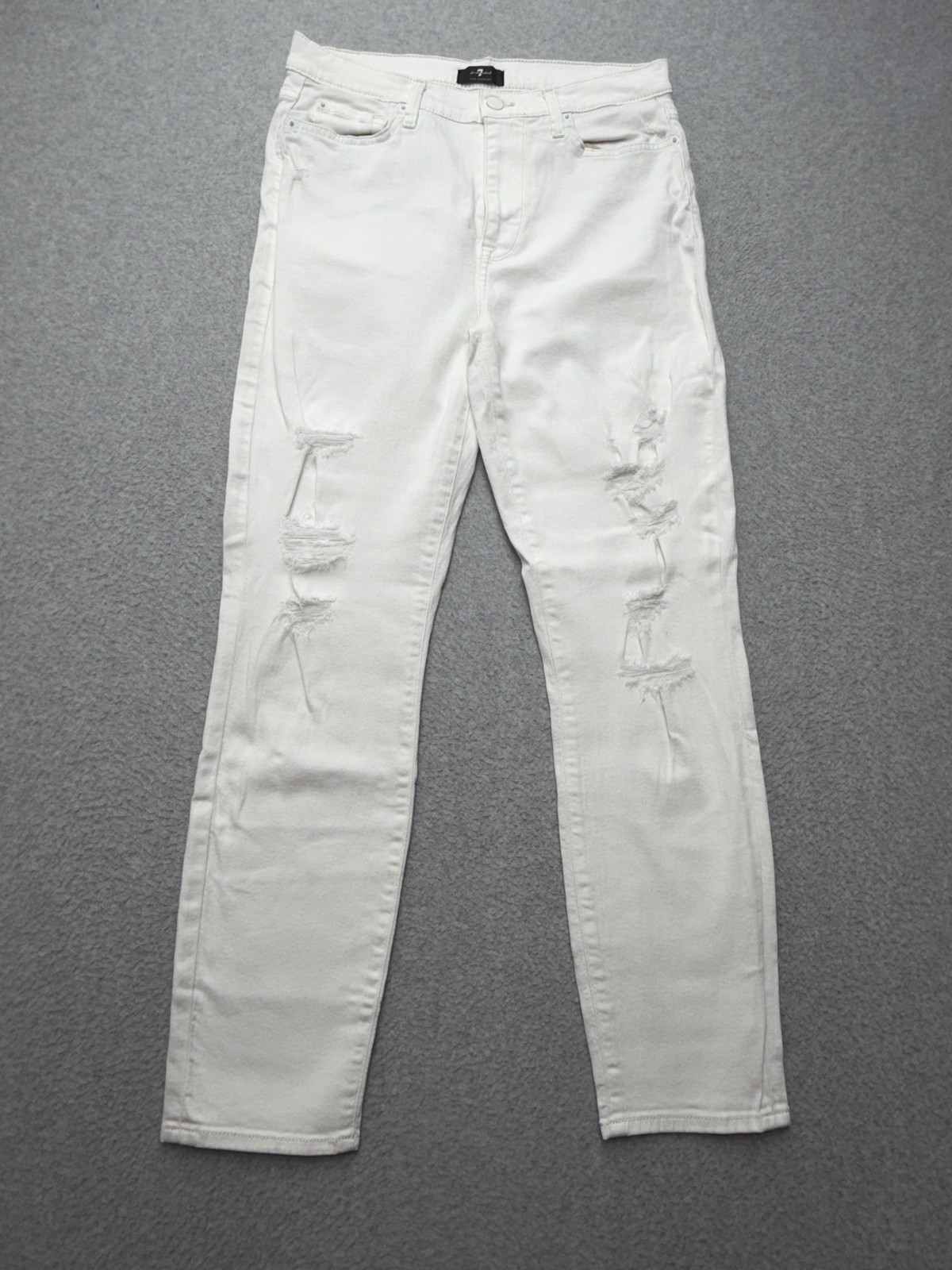 7 For All Mankind Womens Jeans 29×26 White High Waist Ankle Skinny Distressed