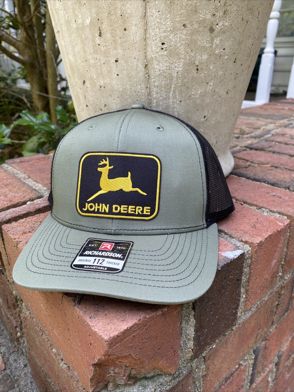 Vintage John Deere patch on Richardson 112 Snapback Trucker Hat Cap