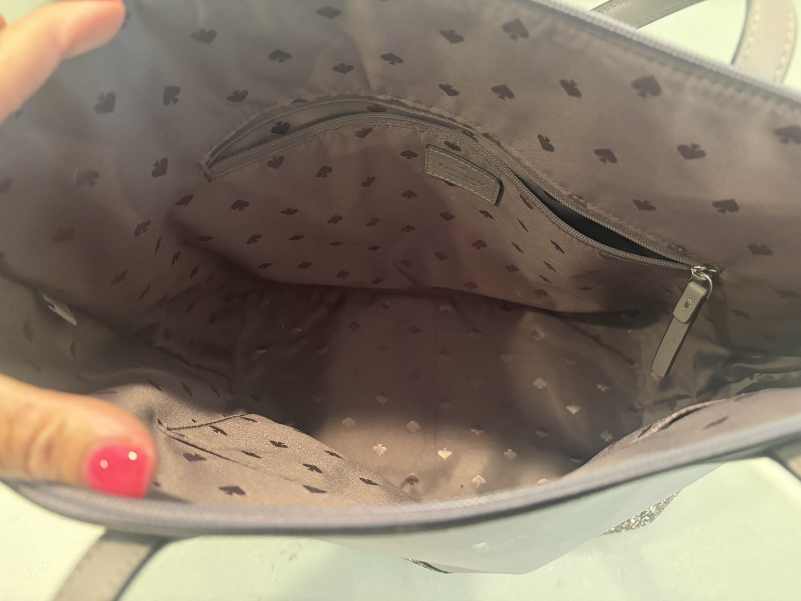 Kate Spade Greta Court Glitter Penny Tote Cityscape Grey