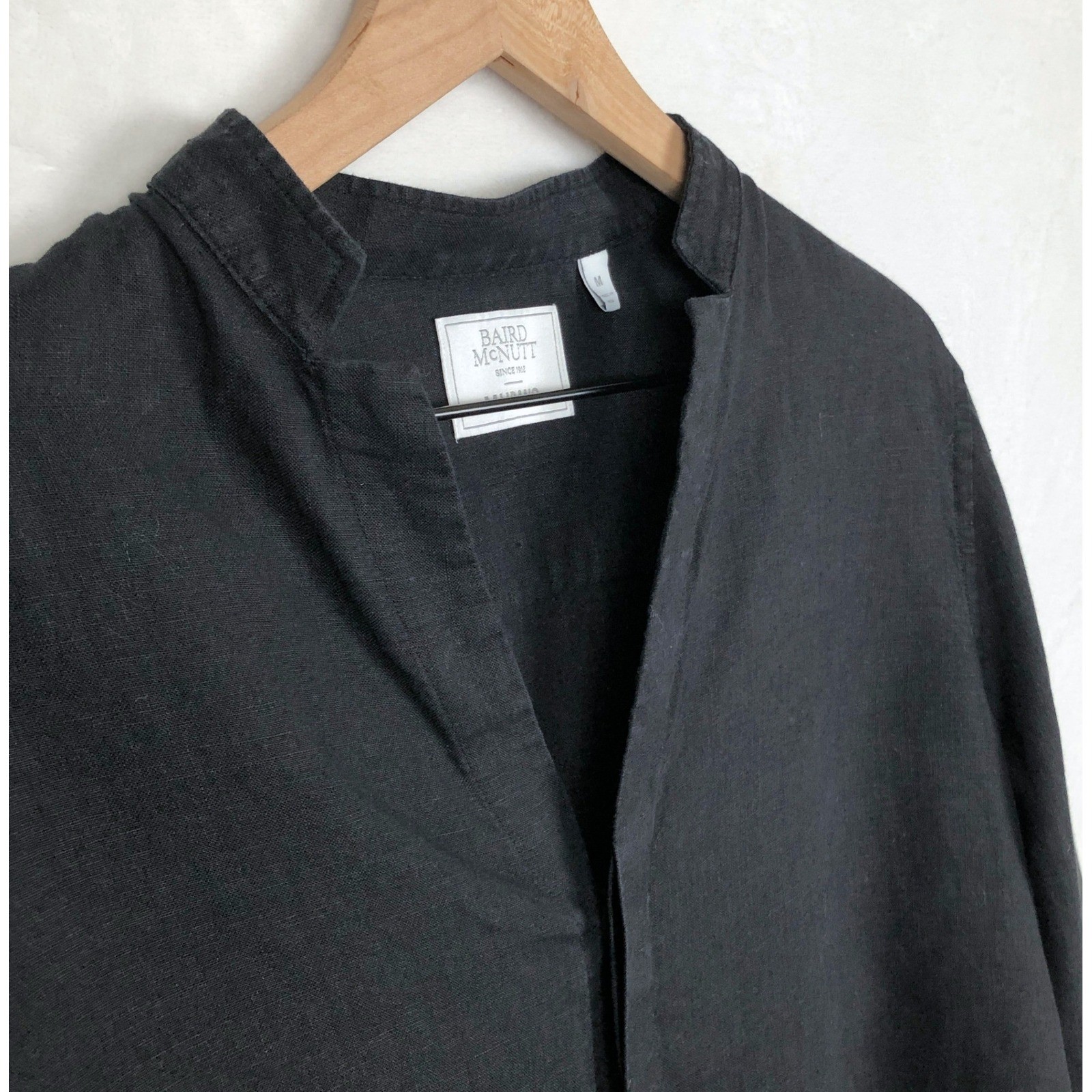 Murano Baird McNutt 100% Irish Linen Band Collar Shirt Men’s M Black Button