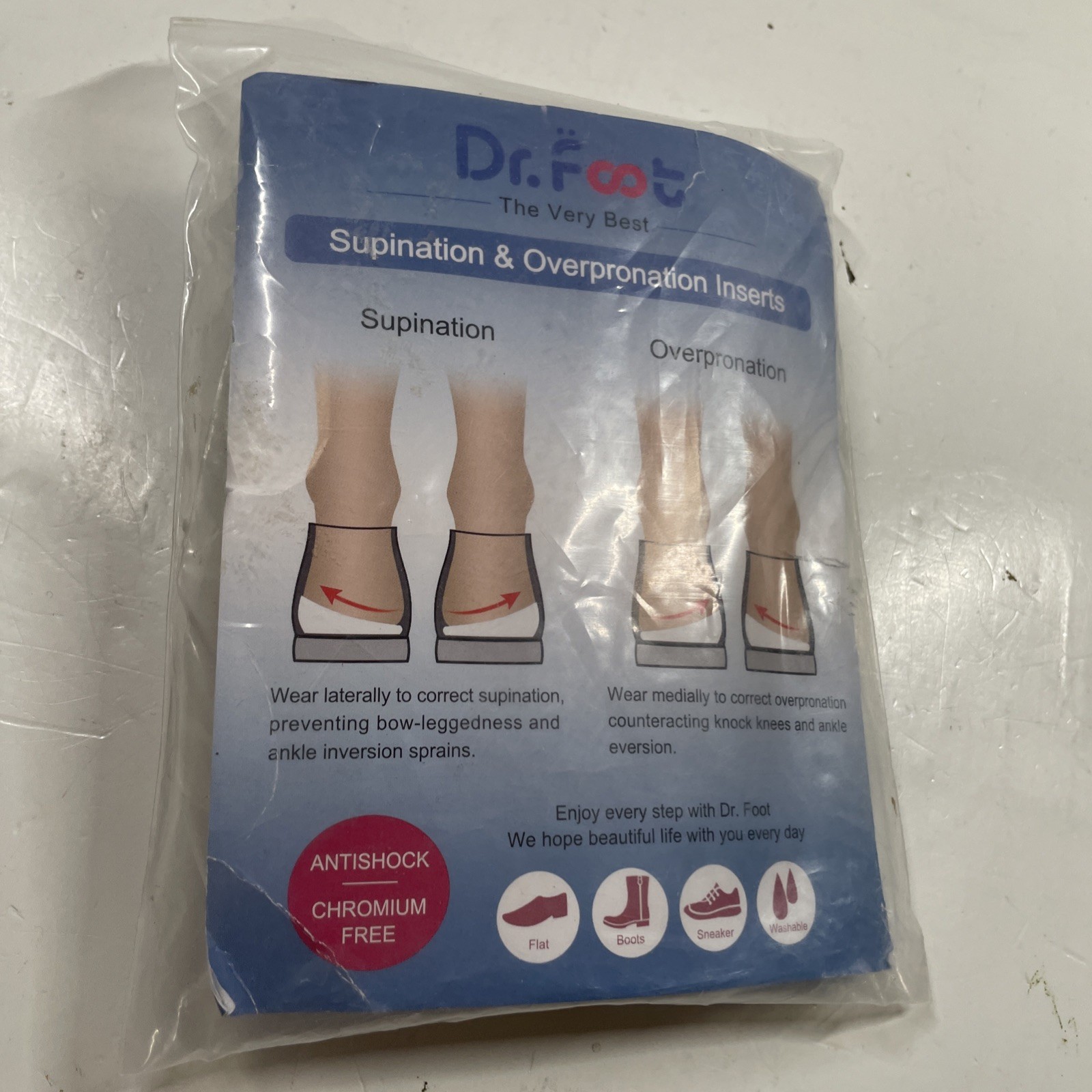 Dr. Foot’s Supination Gel Insoles Medium – Women’s 8-11.5 Men’s 6-10.5, Clear
