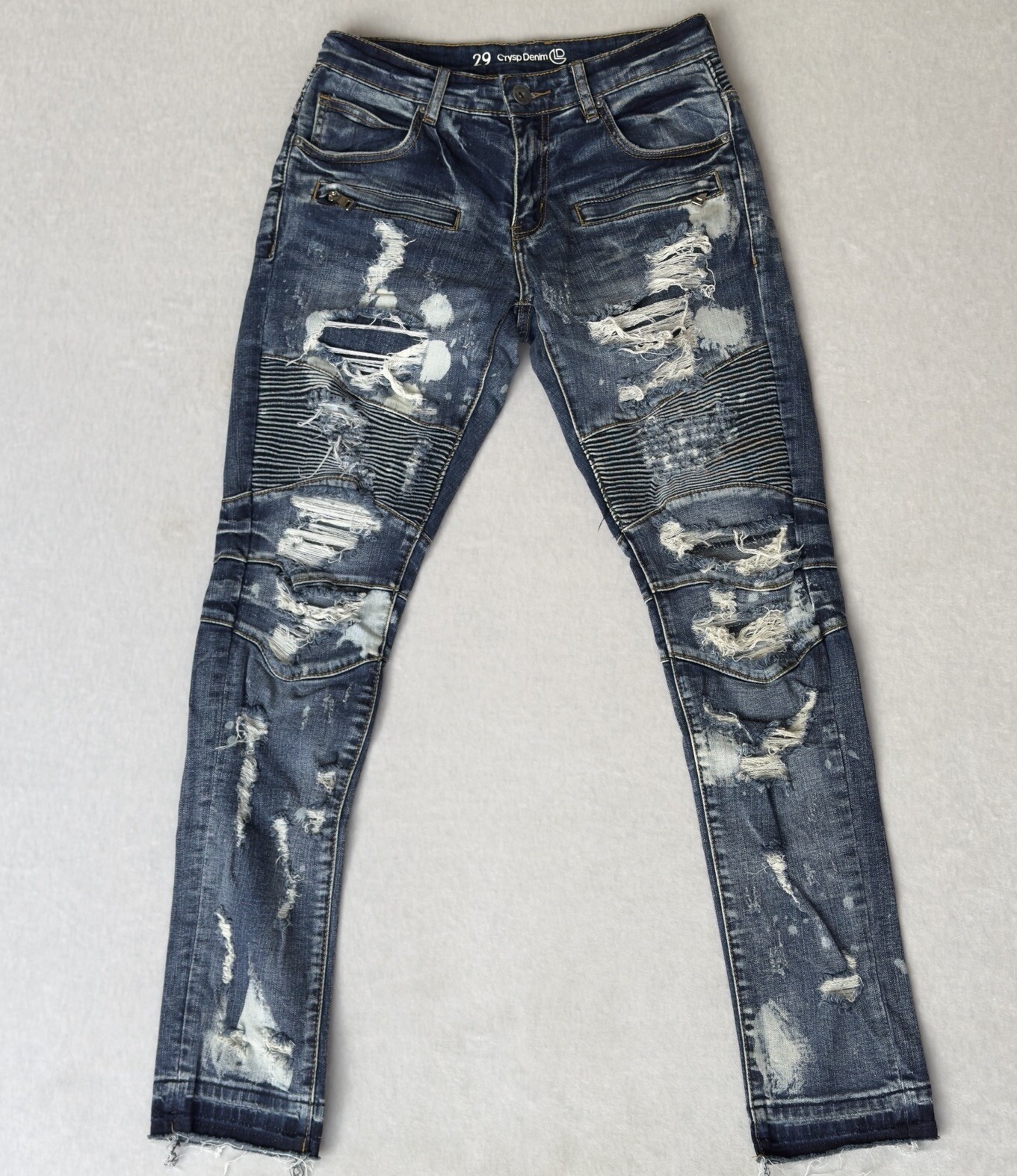 NWOT – Crysp Denim – Size 29×32 – Zipper Moto Skinny Jeans – Acid Wash Blue