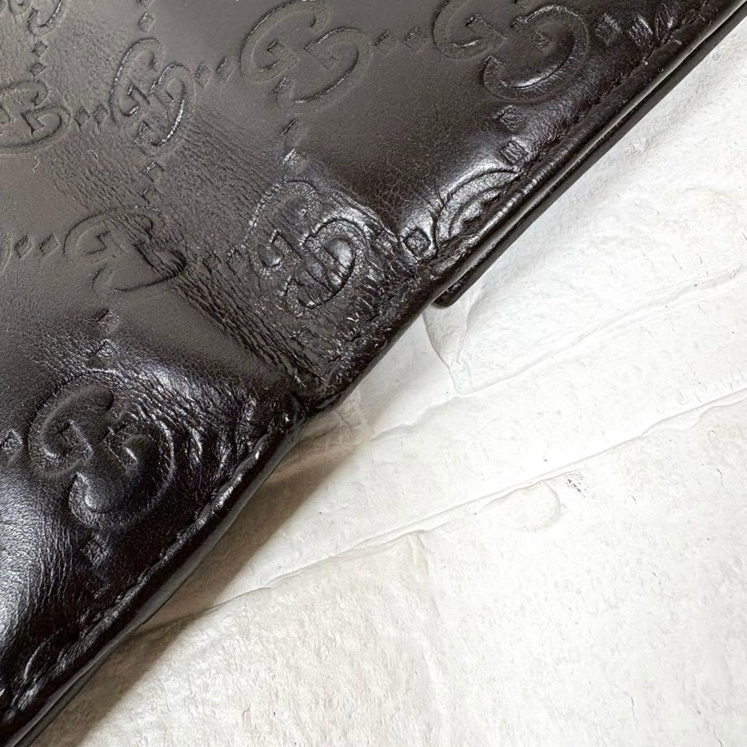 Gucci GUCCI Gucci Shima Long Wallet Logo Plate Dark Brown