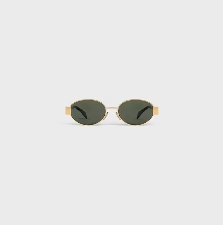 Celine CL40235U 30N Triomphe Metal Oval Sunglasses Gold Green Lens