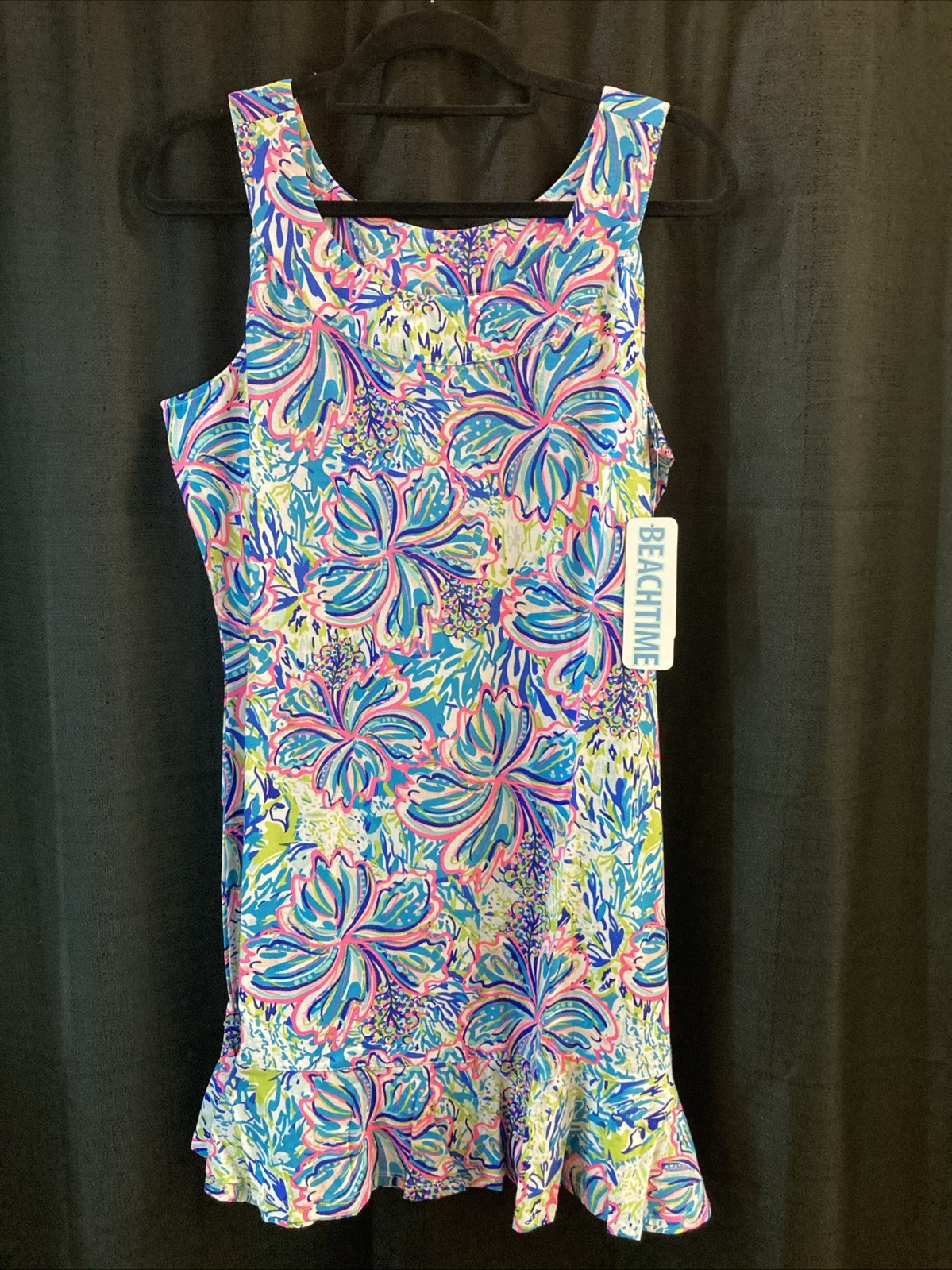 Beachtime By LULU B L Multicolor Large Flower Round-neck Sleeveless Cotton Dress