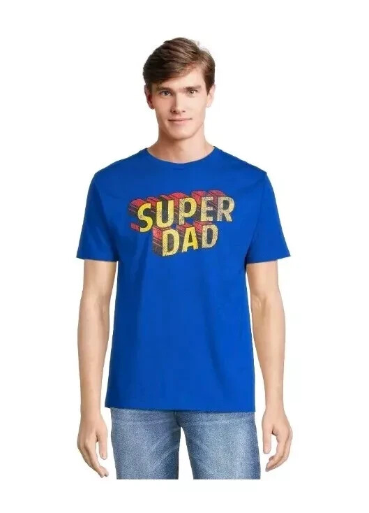 Men’s Super Dad Graphic Tee Short Sleeve Crewneck Blue Father’s Day T-Shirt XL