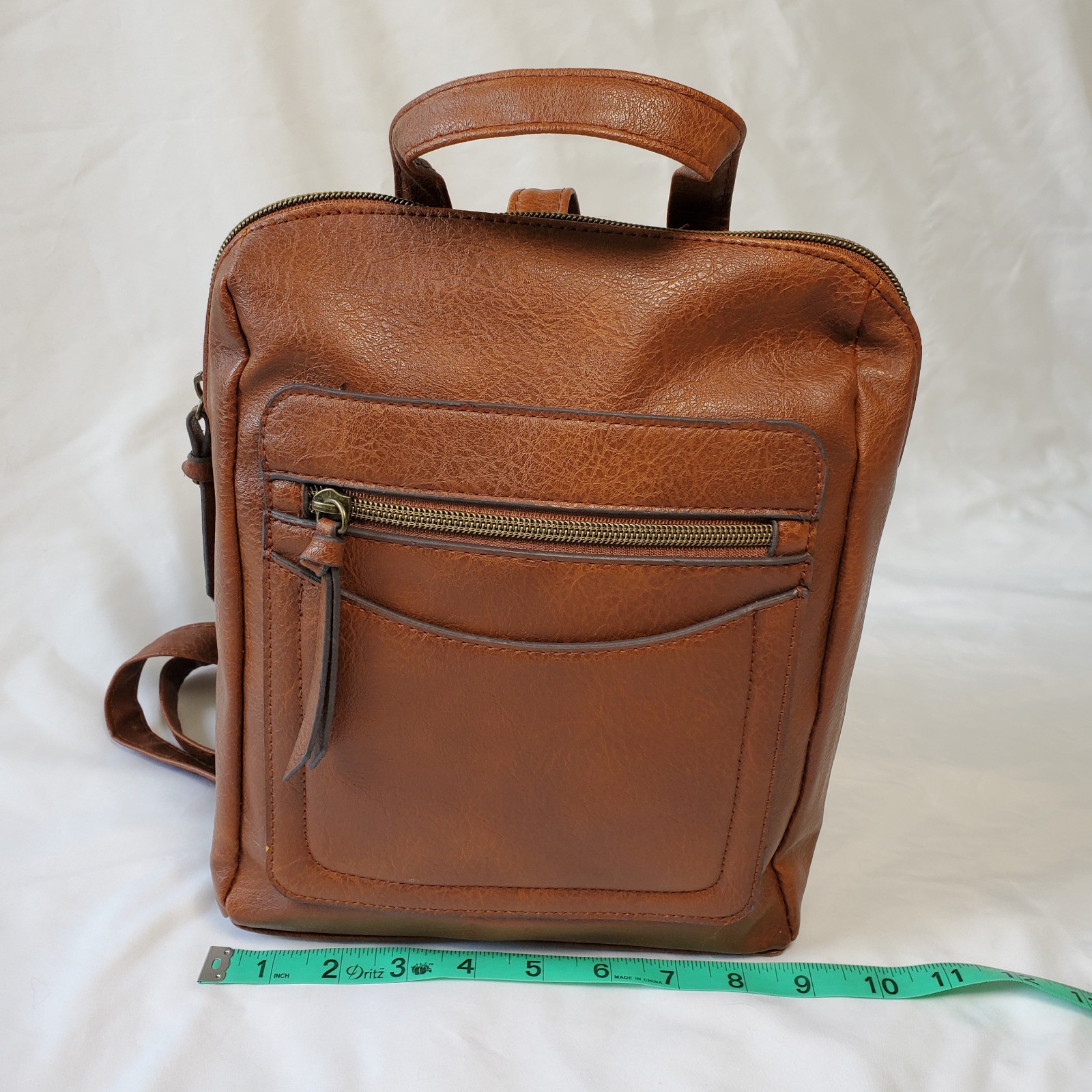 Brown Faux Leather Backpack – Not Branded – Zippers Adjustable Straps