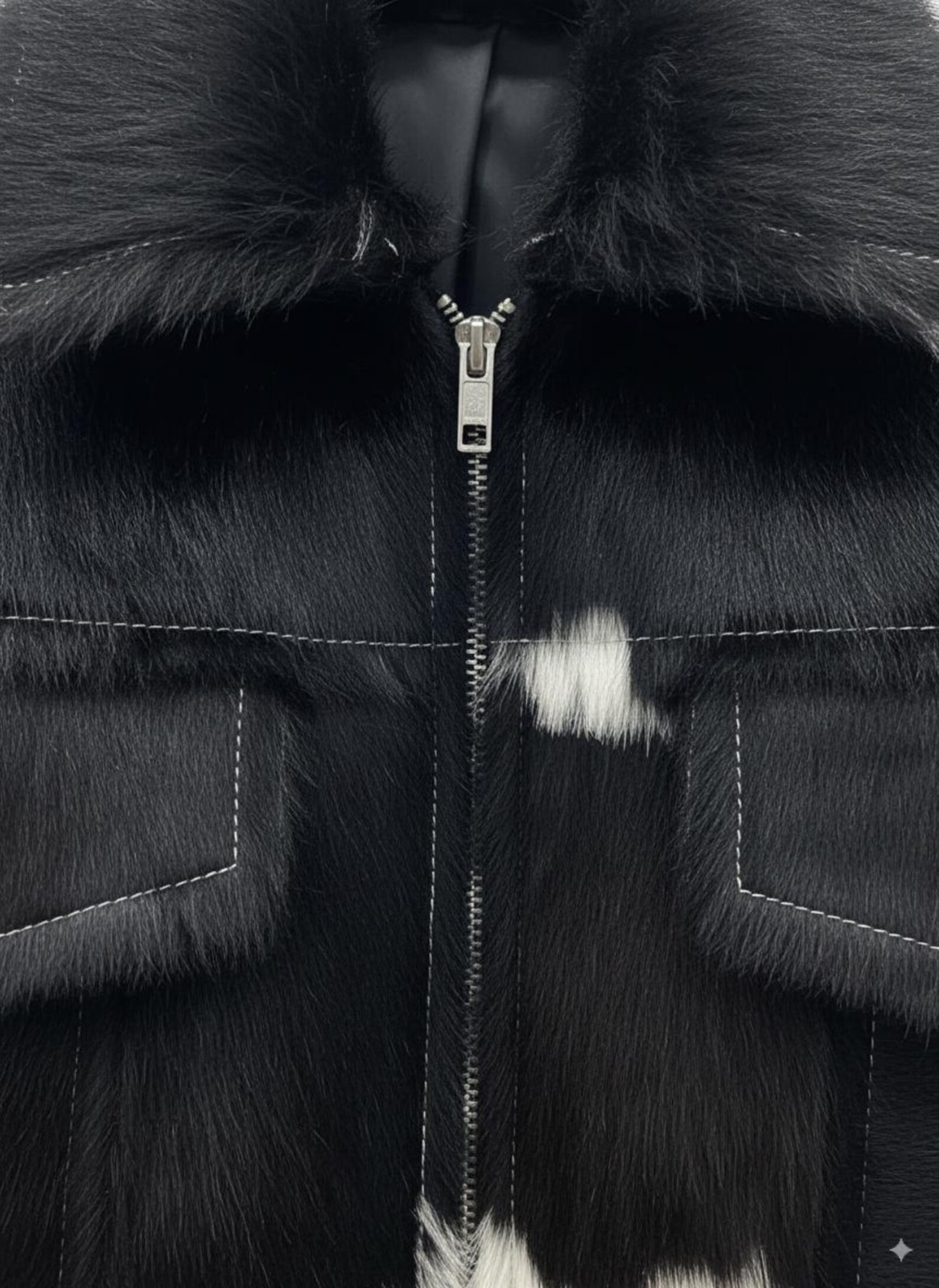 Handmade Black and White Cowhide Leather Jacket – Genuine Hair-On Hide Western S