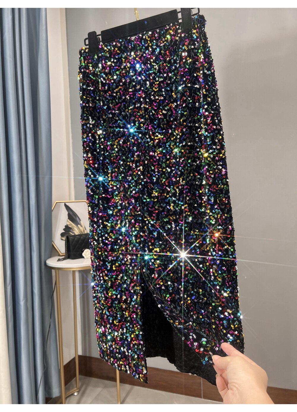 Thickened High-waisted Slim,Versatile Mid-length Skirt SequinSkirt