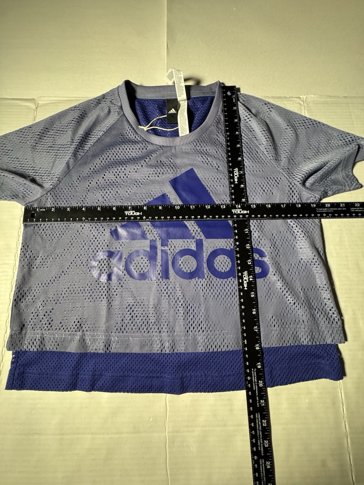 Pre Owned Excellent Adidas Mesh Crop Top Jersey 2 Layer Lavender Royal Blue Sz M