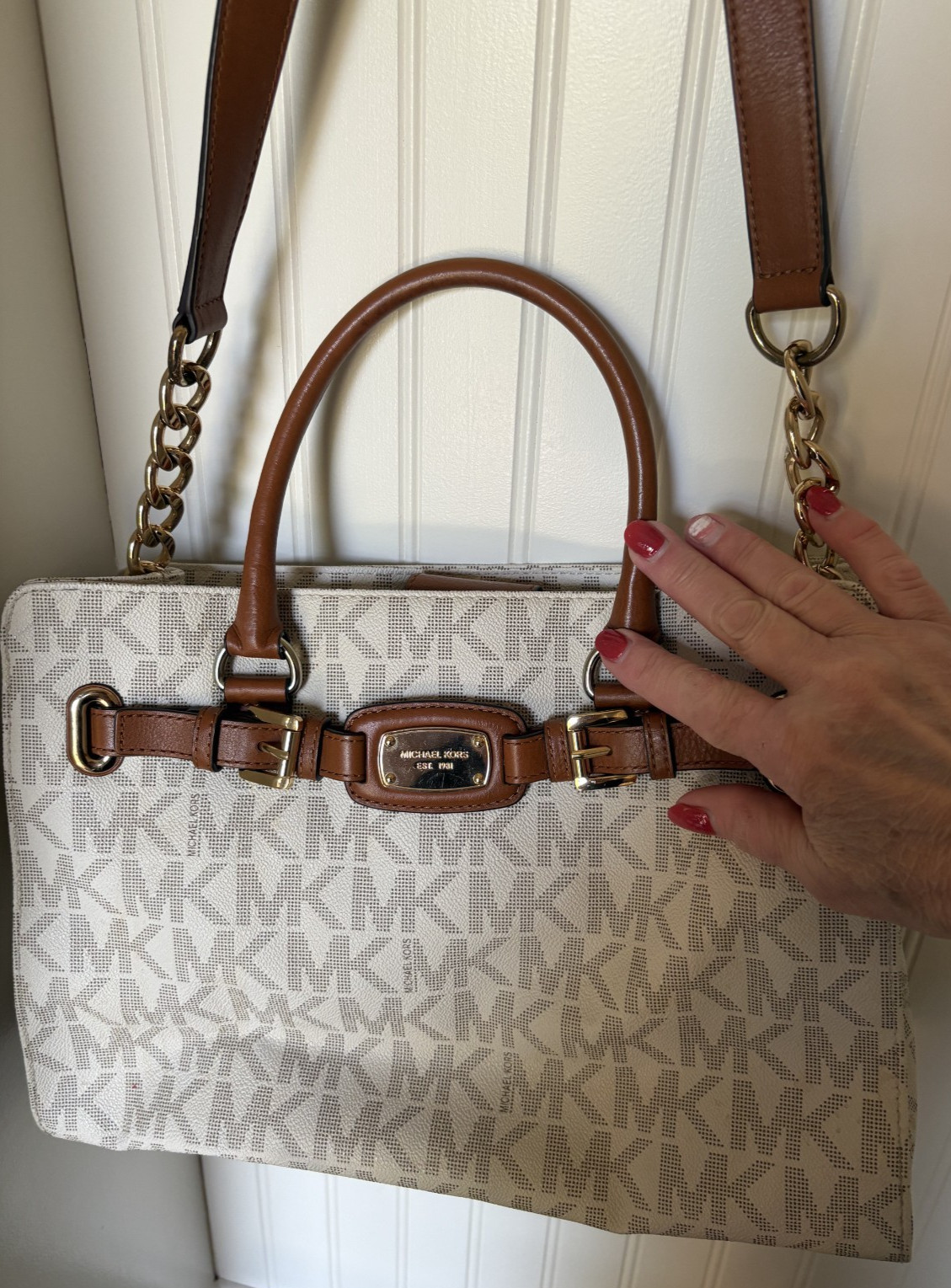 Michael Kors Cream Monogram Satchel Top Handle with Strap Excellent Condition!