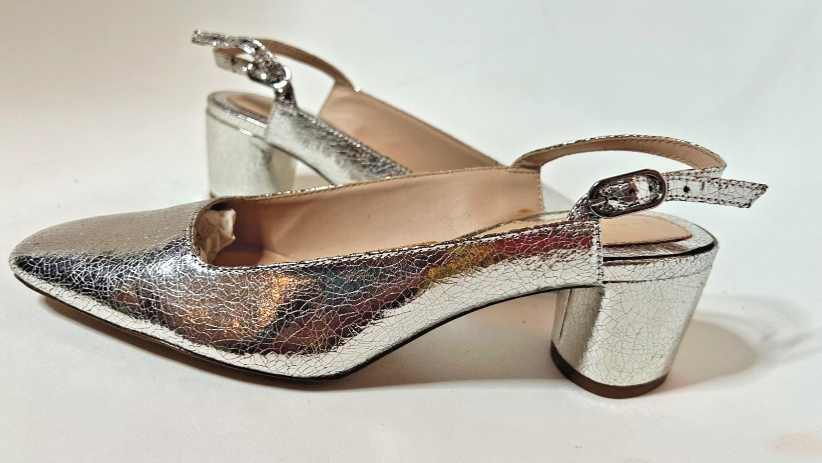 Zara Womens Leather Slingbacks in Silver Metallic Size 38 / US 7 1/2