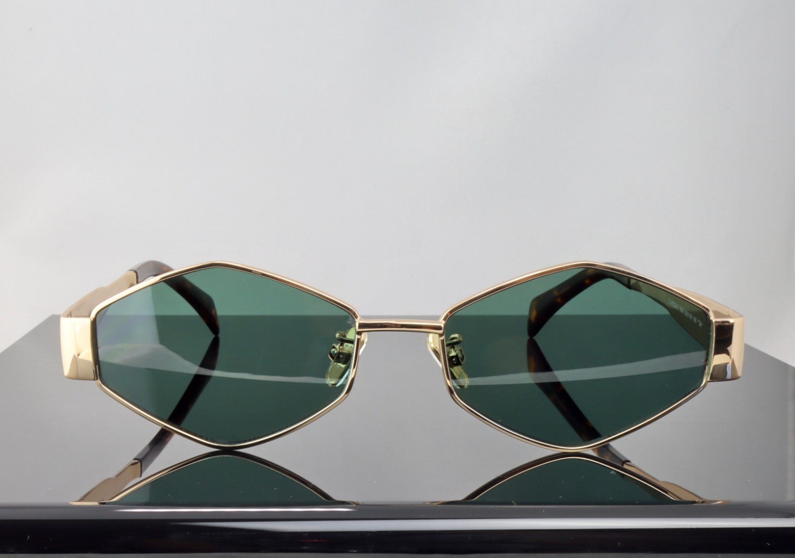 Celine Triomphe Metal CL40254U 30N Gold / Green Lenses Geometric Sunglasses