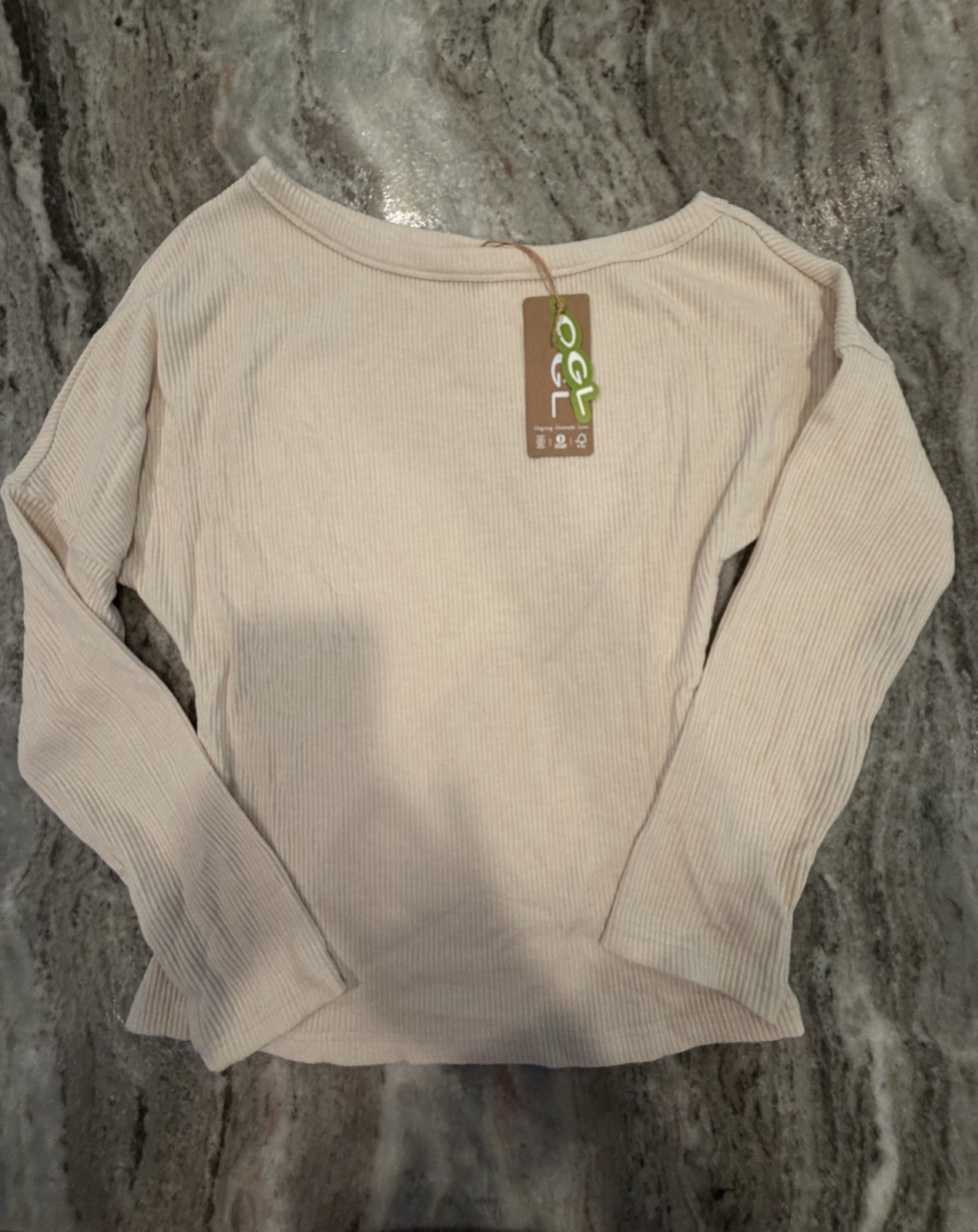 NWT! OGL Move Off Shoulder Ribbed Long Sleeved Top Size Large Off White.