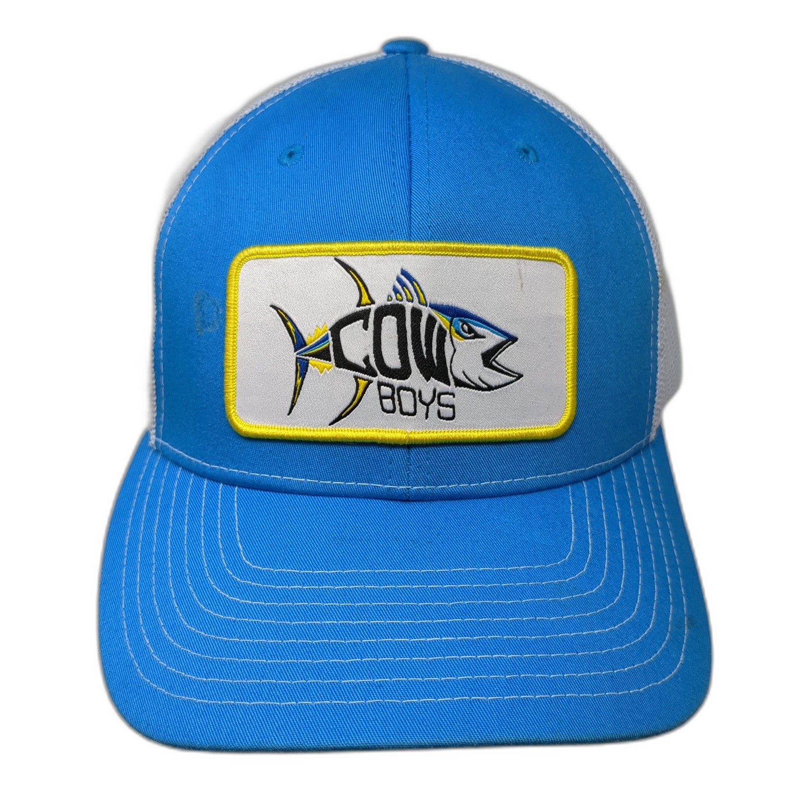 Cowboys Fish Logo Patch Snapback Trucker Hat Blue One Size Mesh Back