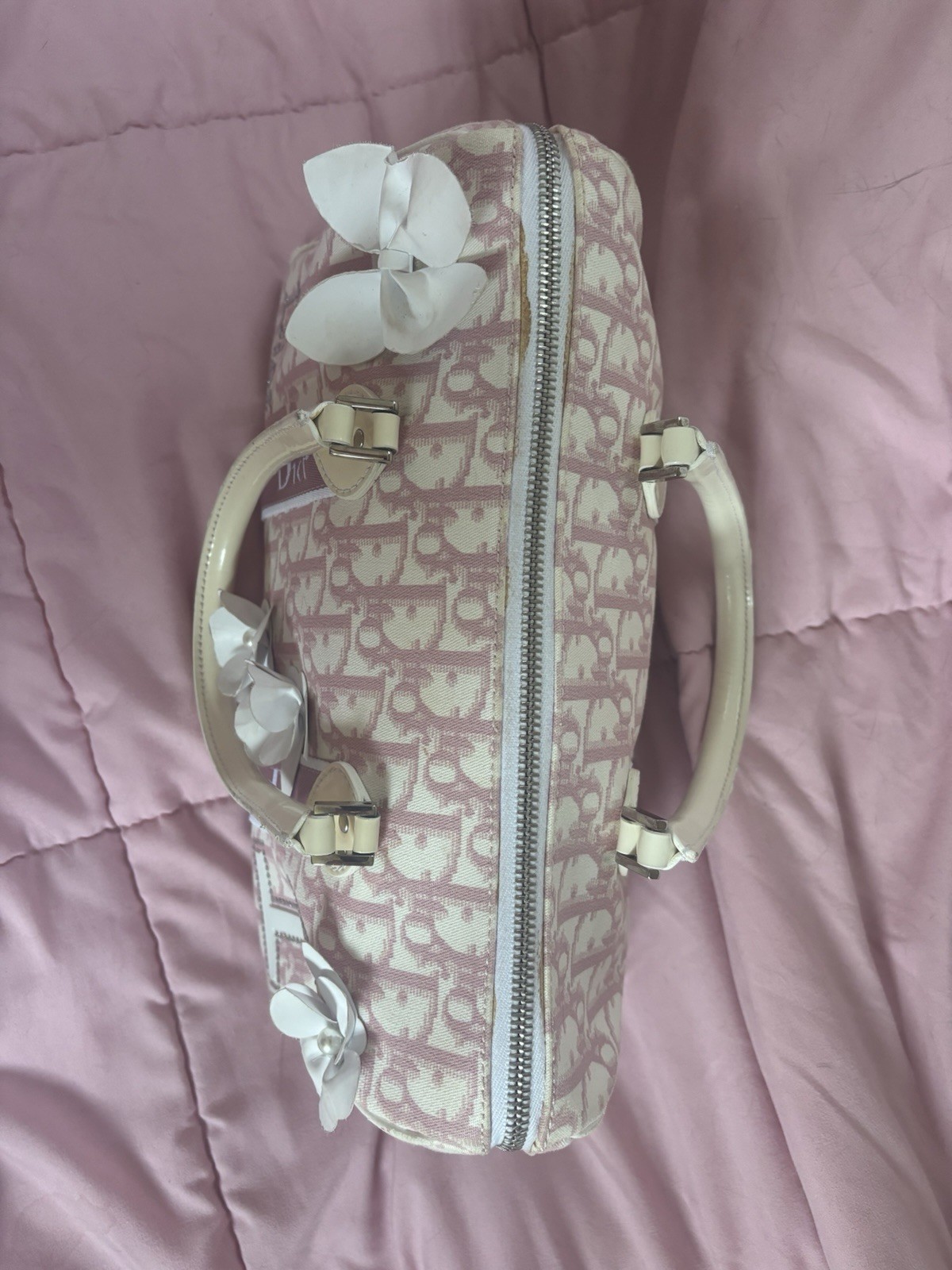 Christian Dior Diorissimo Pink Boston Trotter Logo Handbag Tote Vintage Y2K