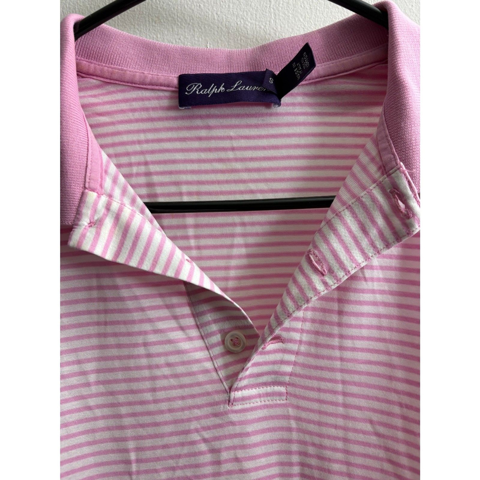 Men’s Ralph Lauren Purple Label Polo White and Pink Stripe Size S 100% Cotton