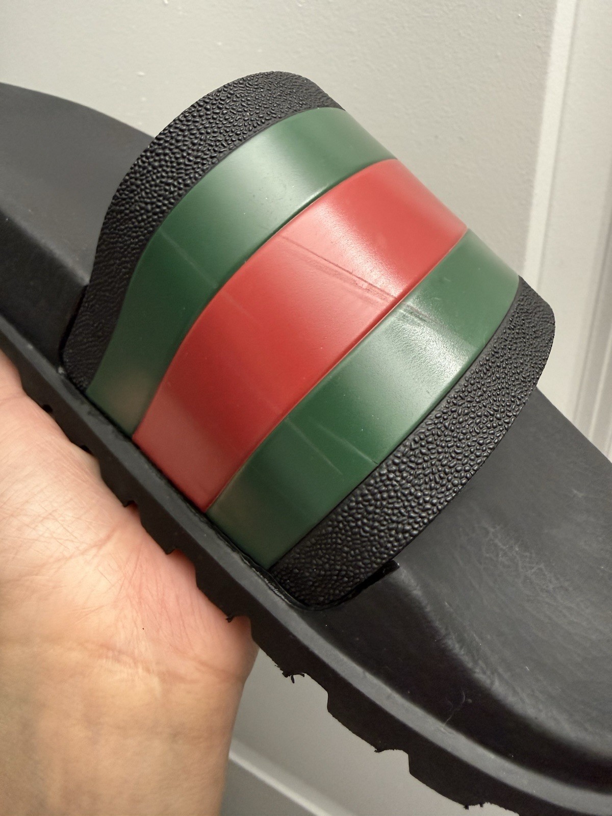 Gucci Pursuit Trek Web Stripe Rubber Slide Sandals Black Green Red Mens 10