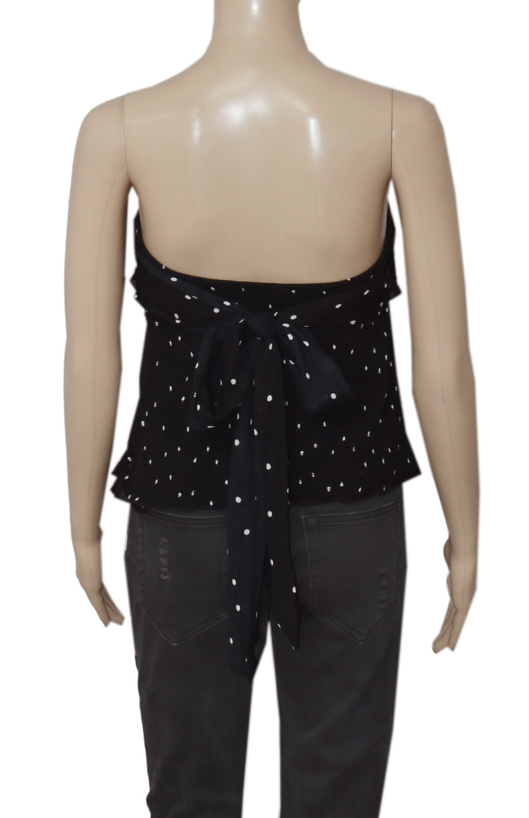 Free People FP One Ruffle Tube Top Black Polka Dot Printed Smocked Strapless XL