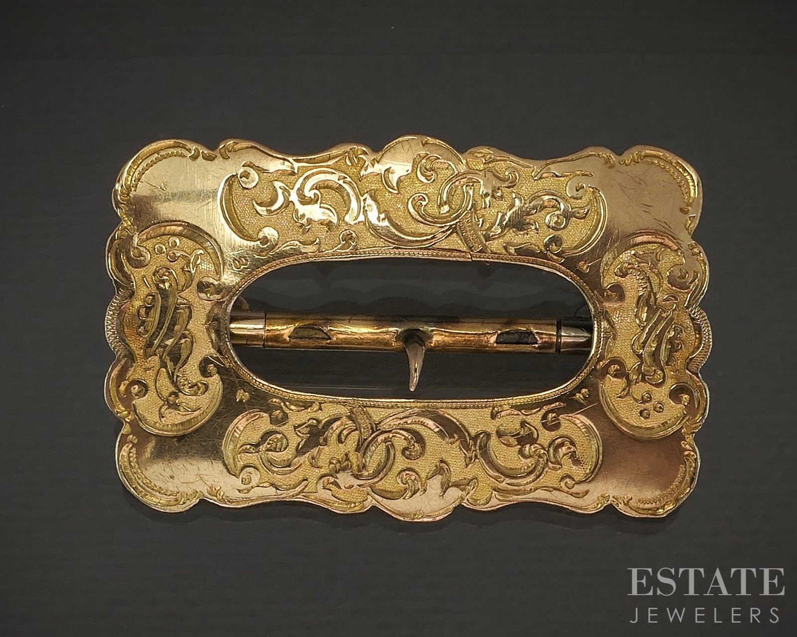 Antique Victorian 10k Yellow Gold Engraved Scarf Stay 9.1g p20293
