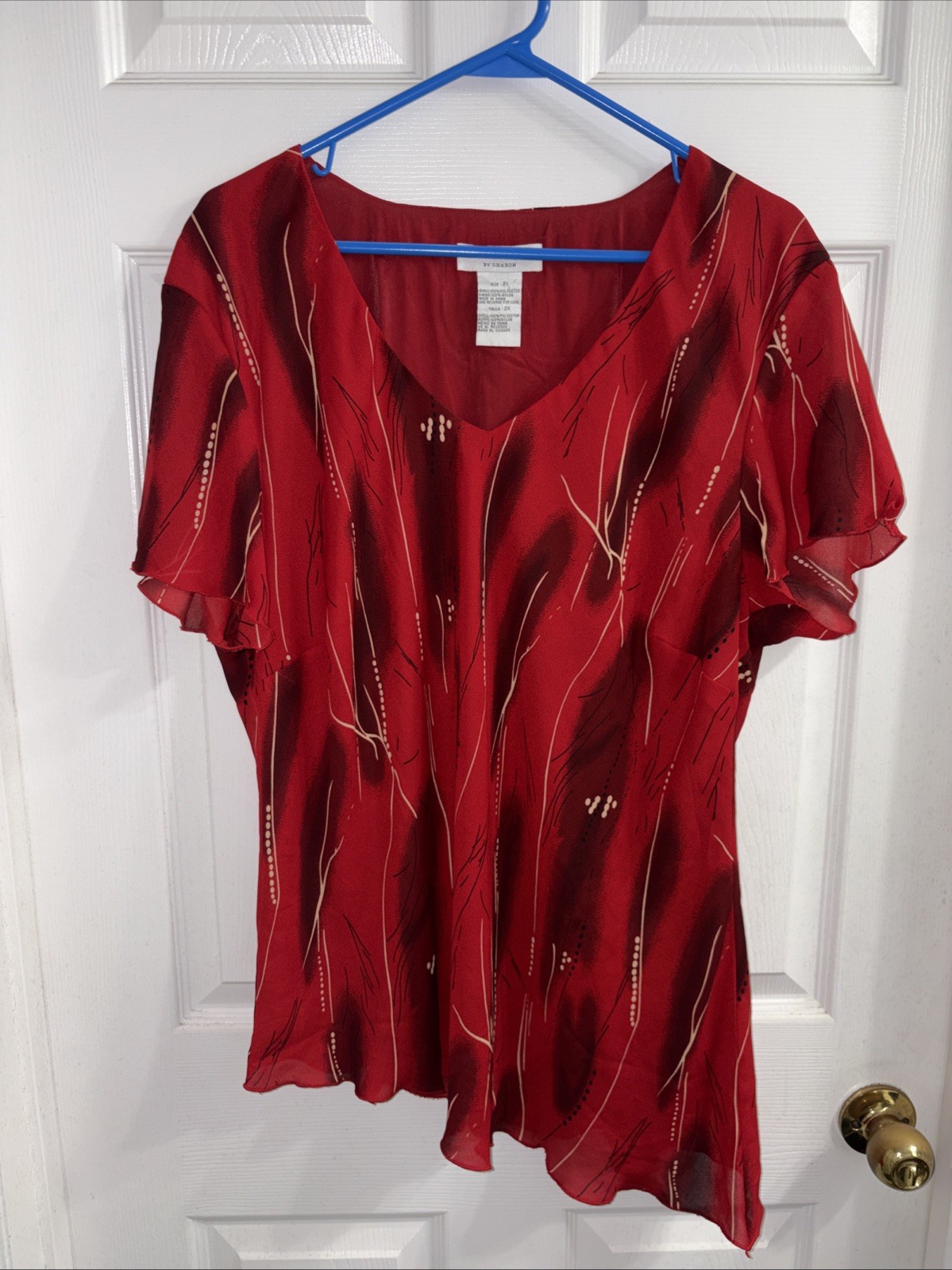 Dress-U-II By Sharon Womens 2X, Sheer Lined Red And Black Asymmetrical Hem