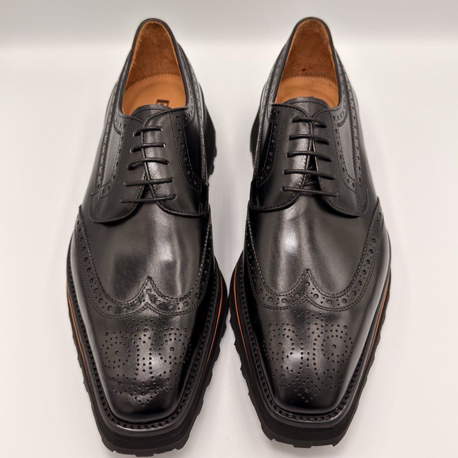 Divinch 6CM Heel Chunky Platform Brogues Black Calfskin Wingtip Derby 2886B Sz 8