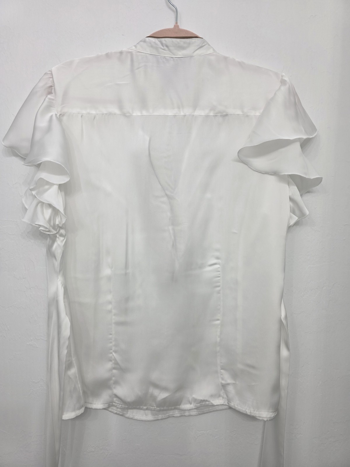 George White Polyester Georgette Button V-Neck Ruffle Sleeve Blouse L (12/14)