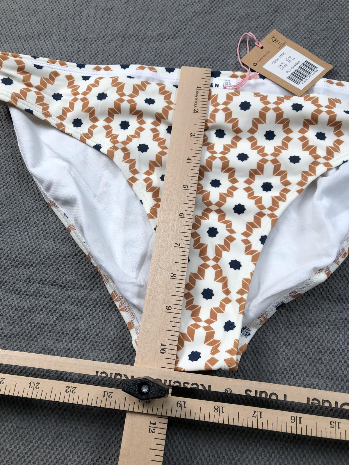 Boden Swim Bottom Womens 12 Multicolor Geometric Lined Stretch Bikini Brief