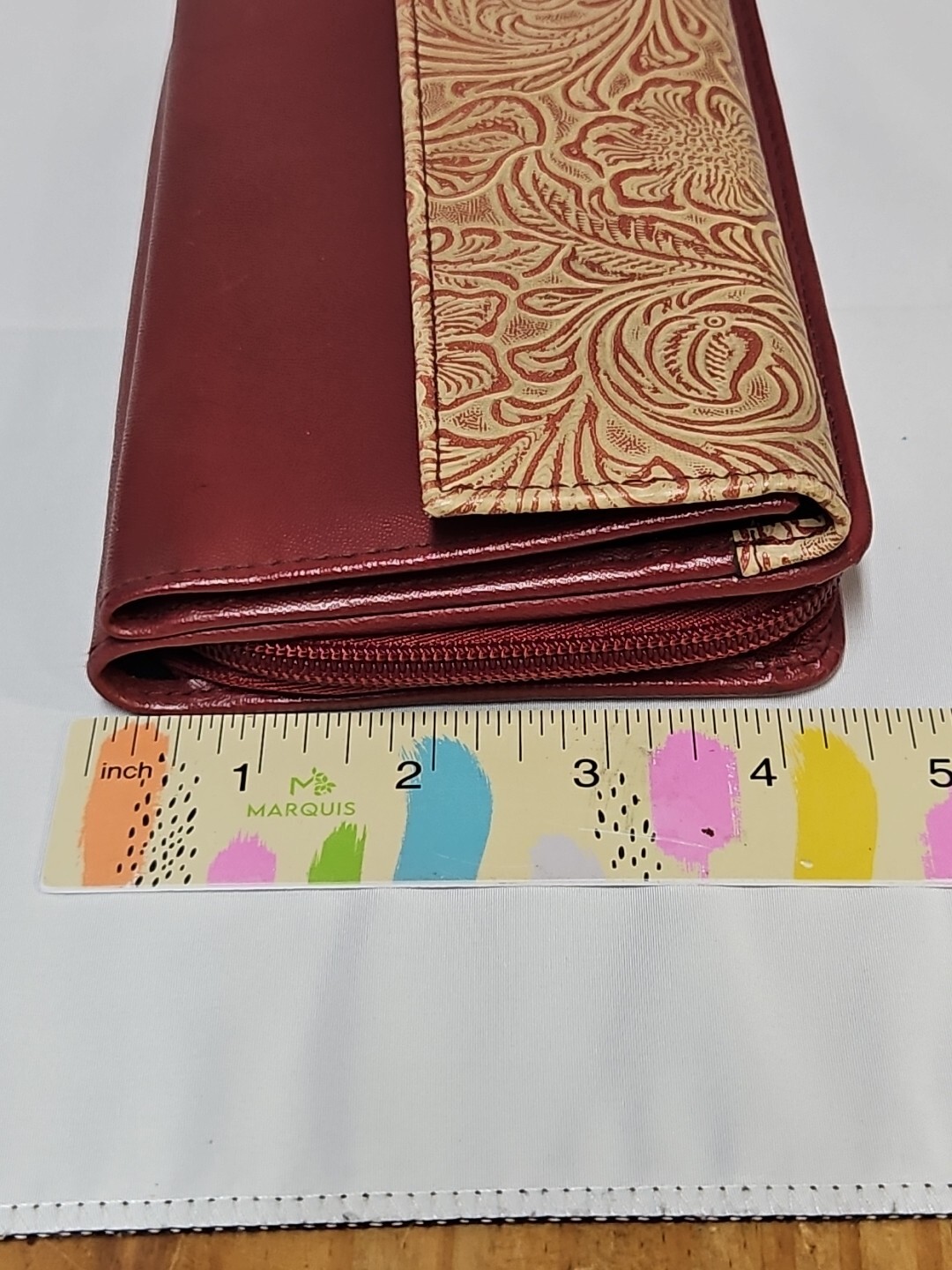 Day Runner Organizer Checkbook Wallet Burgundy Faux Tooled Leather Clutch GUC